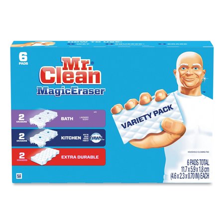 Mr. Clean Magic Eraser Variety Pack, Extra Durable; Bath; Kitchen, White, 4.6 x 2.3, 0.7" Thick, White, PK6 PK 69523PK
